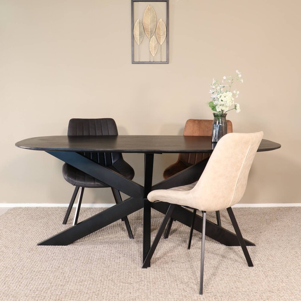 Eettafel deens ovaal mangohout 180cm Austin zwart ovale tafel duurzaam mango eetkamertafel