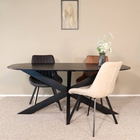 Lizzely Garden & Living Eettafel deens ovaal mangohout 180cm Austin zwart ovale tafel duurzaam mango eetkamertafel