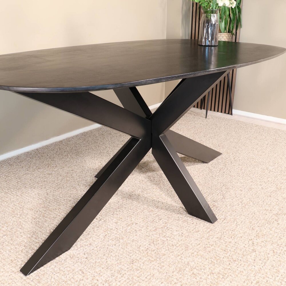 Eettafel deens ovaal mangohout 180cm Austin zwart ovale tafel duurzaam mango eetkamertafel
