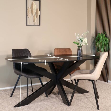 Lizzely Garden & Living Eettafel deens ovaal mangohout 180cm Austin zwart ovale tafel duurzaam mango eetkamertafel