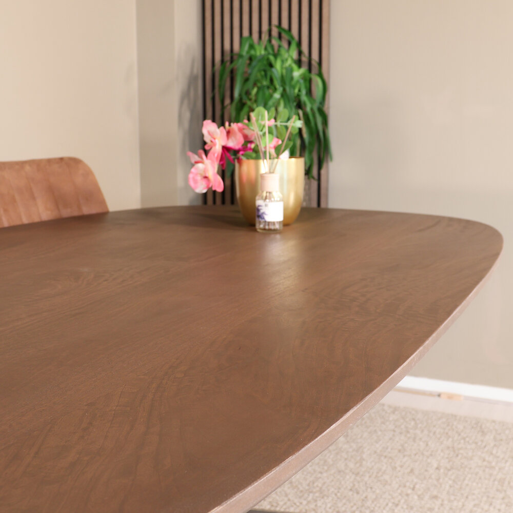 Eettafel deens ovaal mangohout 180cm Austin walnoot bruin ovale tafel duurzaam mango eetkamertafel