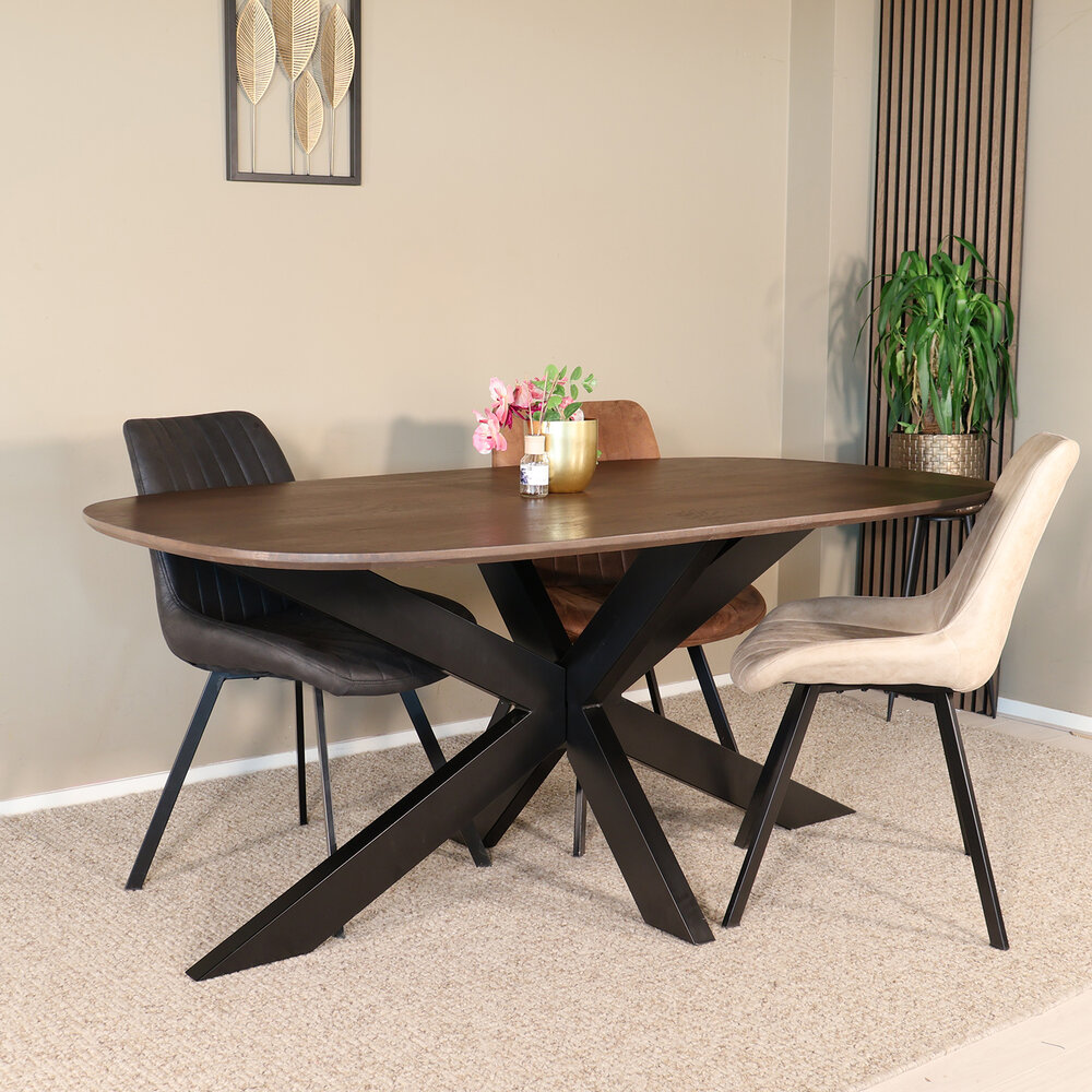 Eettafel deens ovaal mangohout 180cm Austin walnoot bruin ovale tafel duurzaam mango eetkamertafel