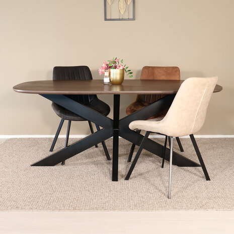 Lizzely Garden & Living Eettafel deens ovaal mangohout 180cm Austin walnoot bruin ovale tafel duurzaam mango eetkamertafel