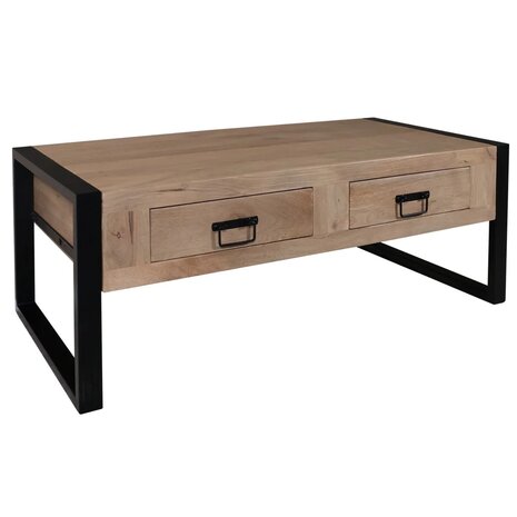 Lizzely Garden & Living Salontafel rechthoekig met lades lichtbruin mangohout 120cm Kai