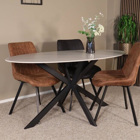 Lizzely Garden & Living Eettafel ovaal 160cm Figo marmerlook wit ovale tafel steen Lizzely Garden & Living Eettafel ovaal 160cm Figo marmerlook wit ovale tafel steen