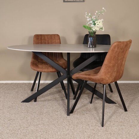 Lizzely Garden & Living Eettafel ovaal 160cm Figo marmerlook wit ovale tafel steen Lizzely Garden & Living Eettafel ovaal 160cm Figo marmerlook wit ovale tafel steen