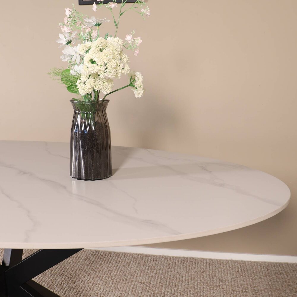 Eettafel ovaal 160cm Figo marmerlook wit ovale tafel steen Eettafel ovaal 160cm Figo marmerlook wit ovale tafel steen