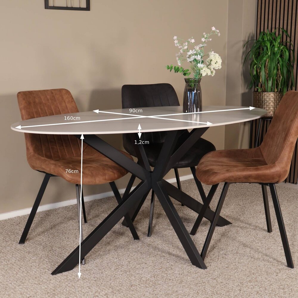 Eettafel ovaal 160cm Figo marmerlook wit ovale tafel steen Eettafel ovaal 160cm Figo marmerlook wit ovale tafel steen