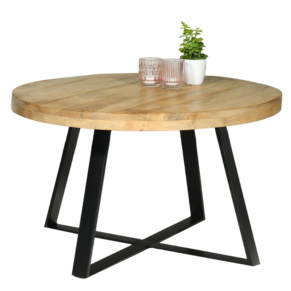 Salontafel rond mangohout Teun lichtbruin side table industrieel bijzettafel mango hout Salontafel rond mangohout Teun lichtbruin side table industrieel bijzettafel mango hout