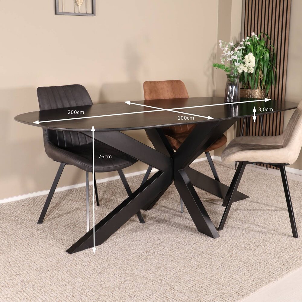 Eettafel deens ovaal mangohout 200cm Austin zwart ovale tafel duurzaam mango eetkamertafel Eettafel deens ovaal mangohout 200cm Austin zwart ovale tafel duurzaam mango eetkamertafel