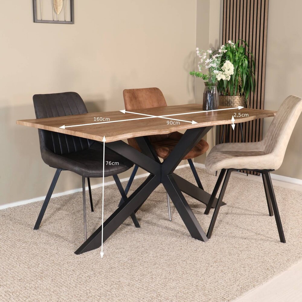 Eettafel langwerpig 160cm Jeffo bruin langwerpige tafel