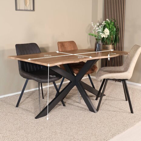 Lizzely Garden & Living Eettafel langwerpig 160cm Jeffo bruin langwerpige tafel