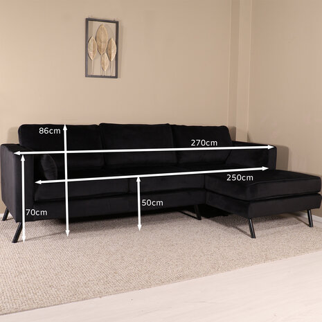 Lizzely Garden & Living Hoekbank Hilde 270cm zwart velvet rechts