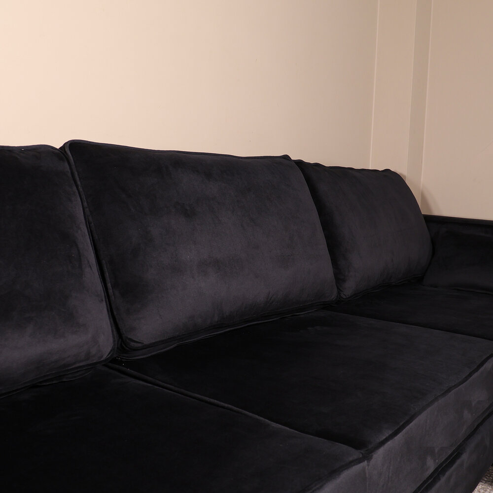Hoekbank Hilde 270cm zwart velvet rechts