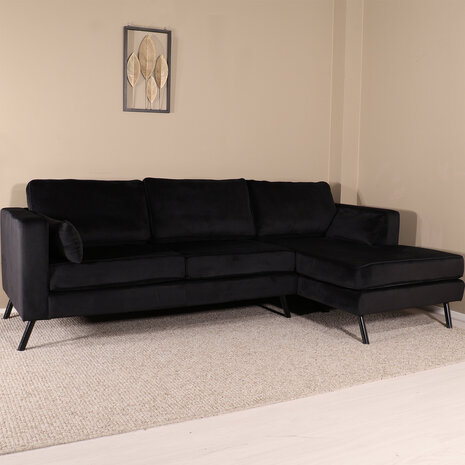 Lizzely Garden & Living Hoekbank Hilde 270cm zwart velvet rechts