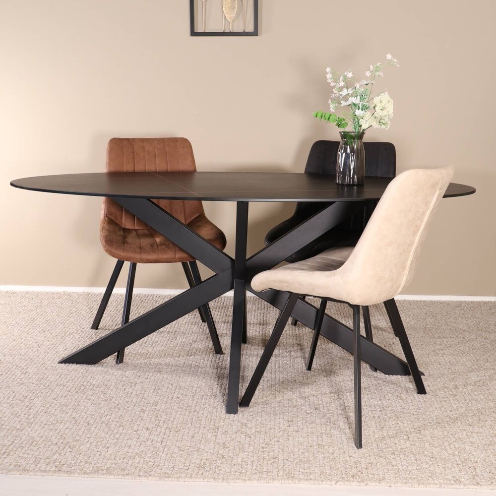 Eettafel ovaal 180cm Figo marmerlook zwart ovale tafel steen Eettafel ovaal 180cm Figo marmerlook zwart ovale tafel steen