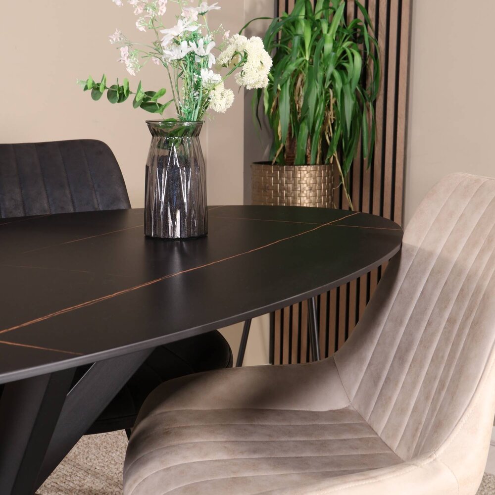 Eettafel ovaal 180cm Figo marmerlook zwart ovale tafel steen Eettafel ovaal 180cm Figo marmerlook zwart ovale tafel steen