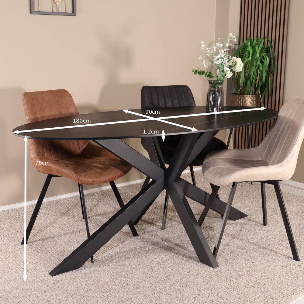 Eettafel ovaal 180cm Figo marmerlook zwart ovale tafel steen Eettafel ovaal 180cm Figo marmerlook zwart ovale tafel steen