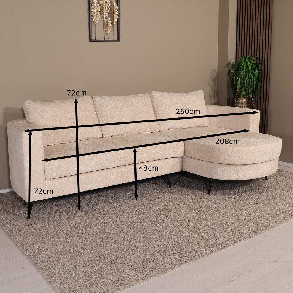 Hoekbank design Nox 250cm zand chenille rechts Hoekbank design Nox 250cm zand chenille rechts