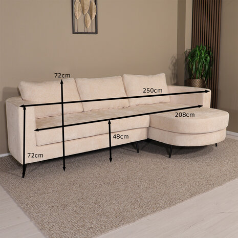 Lizzely Garden & Living Hoekbank design Nox 250cm zand chenille rechts Lizzely Garden & Living Hoekbank design Nox 250cm zand chenille rechts