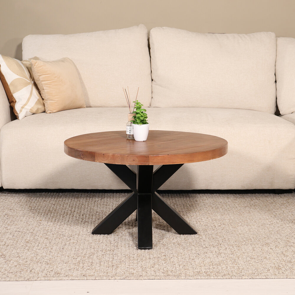Salontafel rond mangohout 70cm Jesse walnoot Salontafel rond mangohout 70cm Jesse walnoot