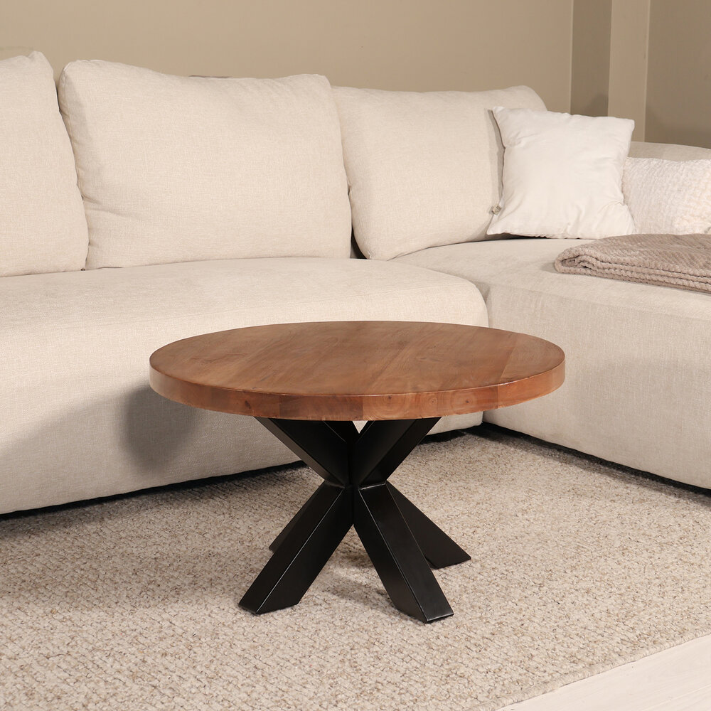 Salontafel rond mangohout 70cm Jesse walnoot Salontafel rond mangohout 70cm Jesse walnoot
