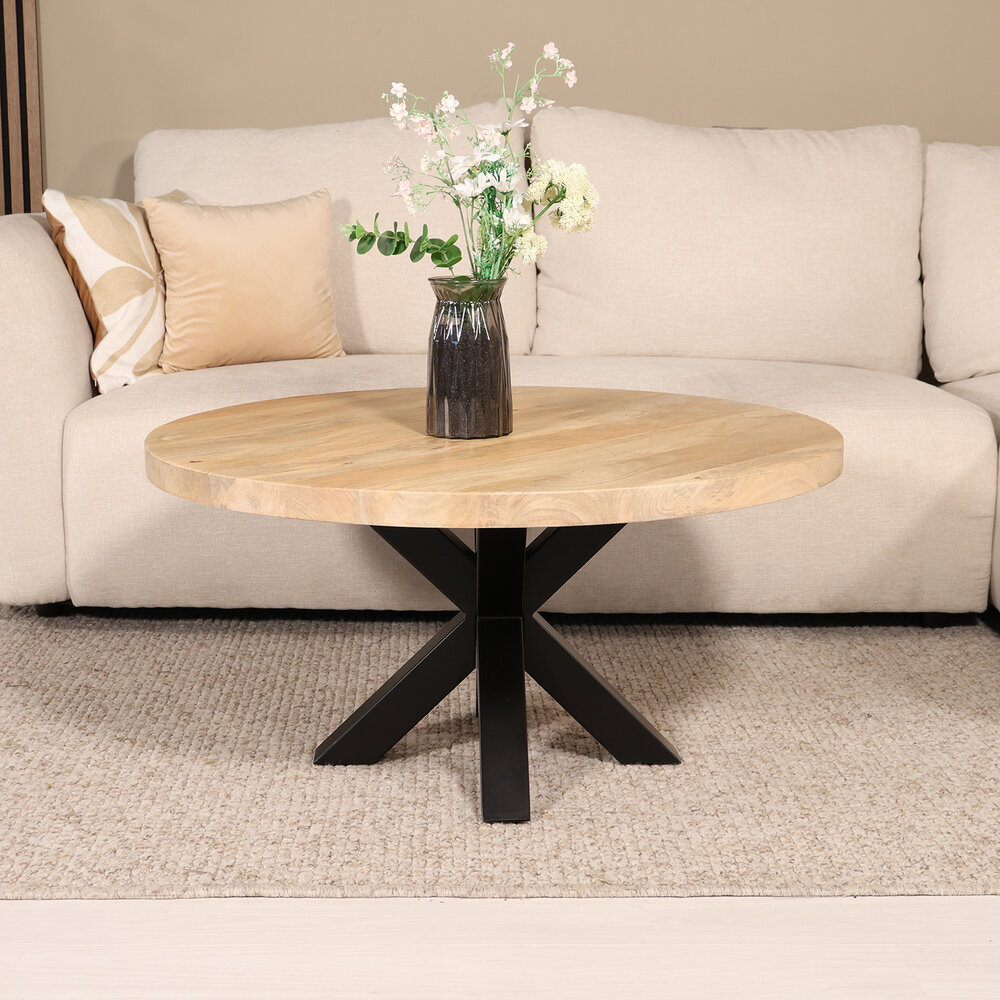 Salontafel rond mangohout 90cm Jesse lichtbruin Salontafel rond mangohout 90cm Jesse lichtbruin