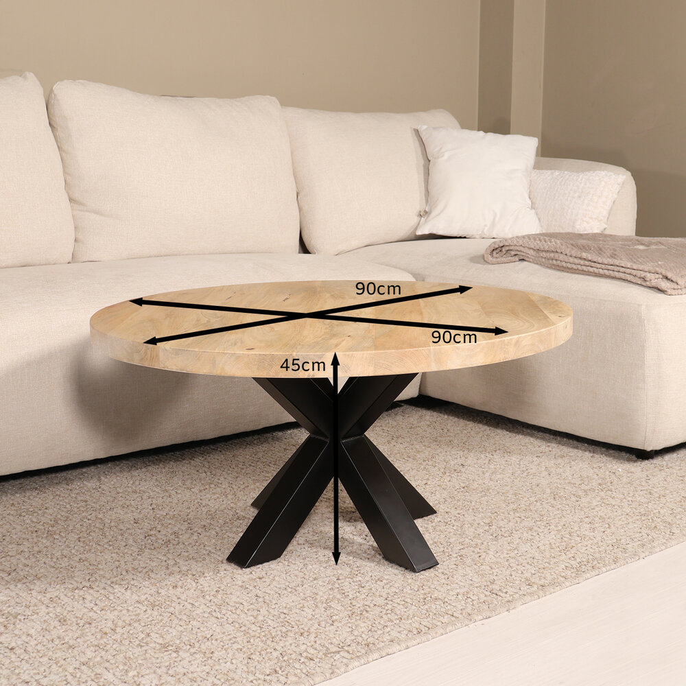 Salontafel rond mangohout 90cm Jesse lichtbruin Salontafel rond mangohout 90cm Jesse lichtbruin