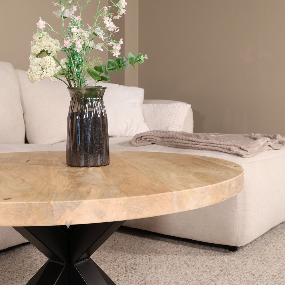 Salontafel rond mangohout 90cm Jesse lichtbruin Salontafel rond mangohout 90cm Jesse lichtbruin