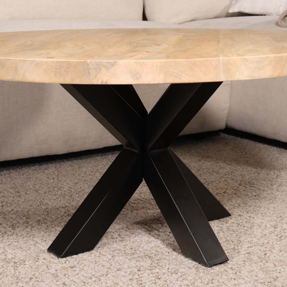 Salontafel rond mangohout 90cm Jesse lichtbruin Salontafel rond mangohout 90cm Jesse lichtbruin