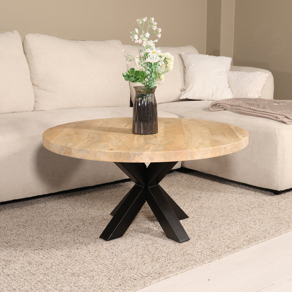 Salontafel rond mangohout 90cm Jesse lichtbruin Salontafel rond mangohout 90cm Jesse lichtbruin