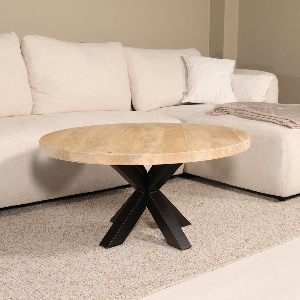 Salontafel rond mangohout 90cm Jesse lichtbruin Salontafel rond mangohout 90cm Jesse lichtbruin