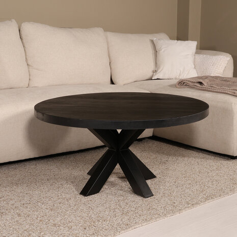 Lizzely Garden & Living Salontafel rond mangohout 90cm Jesse zwart