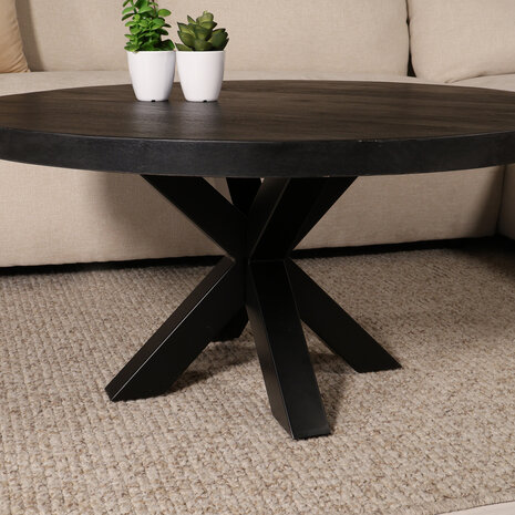 Lizzely Garden & Living Salontafel rond mangohout 90cm Jesse zwart