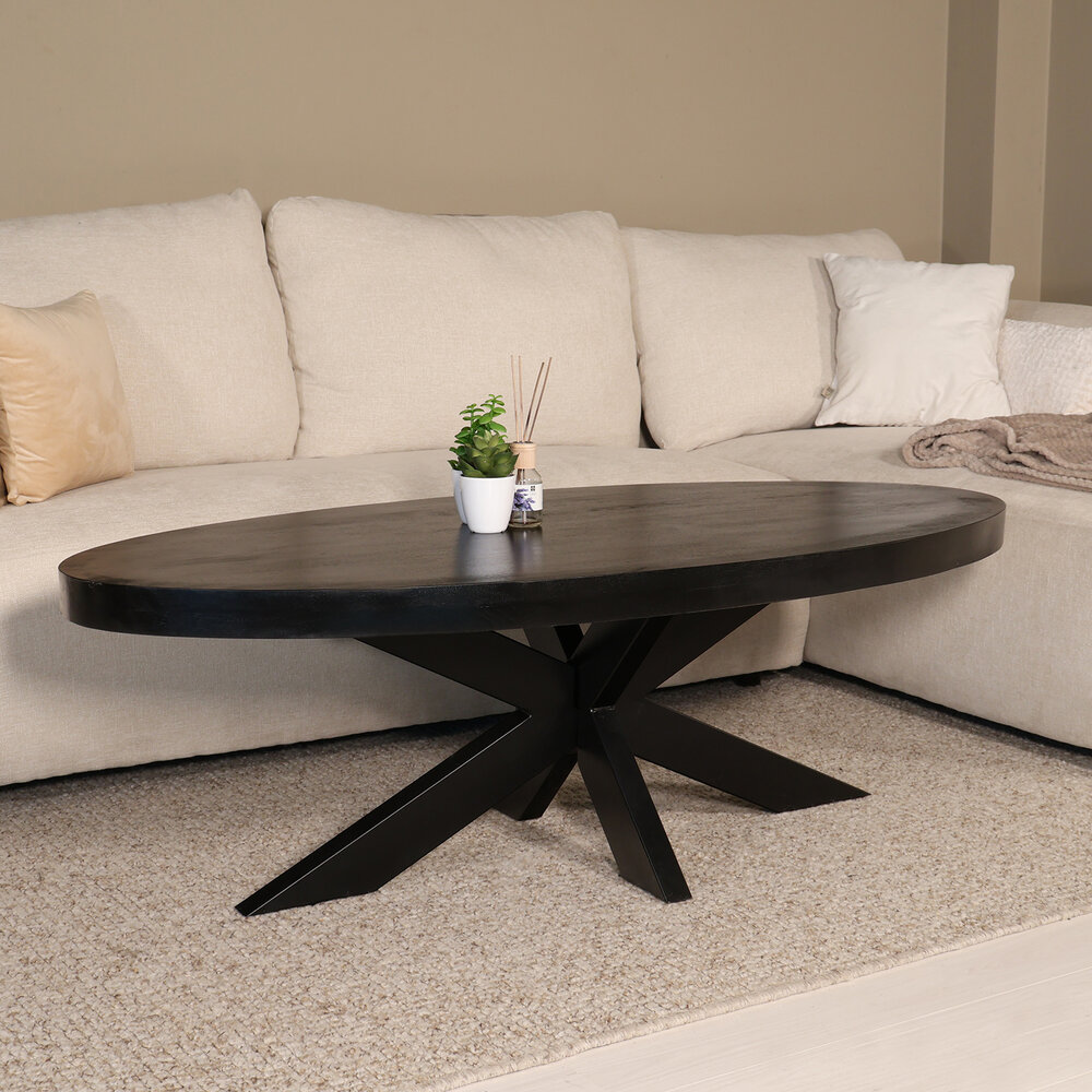 Salontafel ovaal zwart mangohout 140cm Jimmy