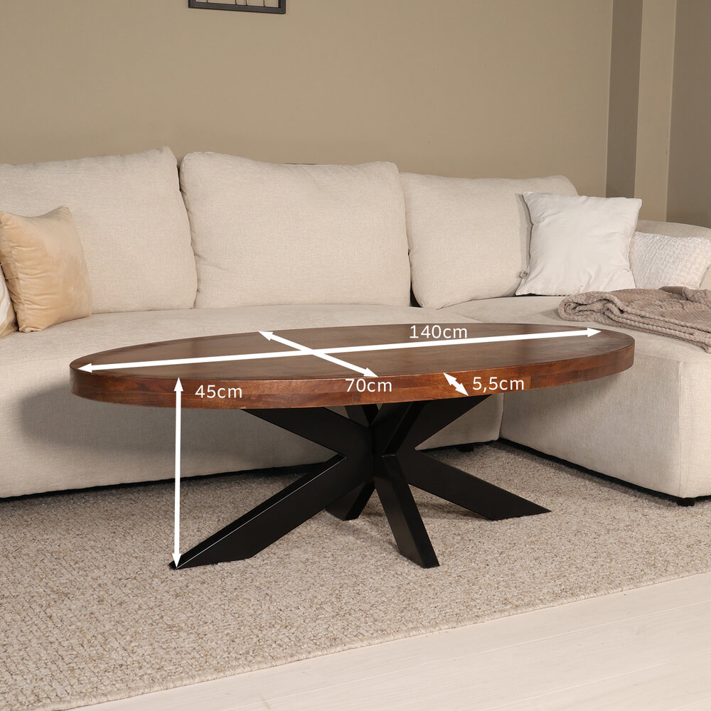Salontafel ovaal bruin mangohout 140cm Jimmy Salontafel ovaal bruin mangohout 140cm Jimmy