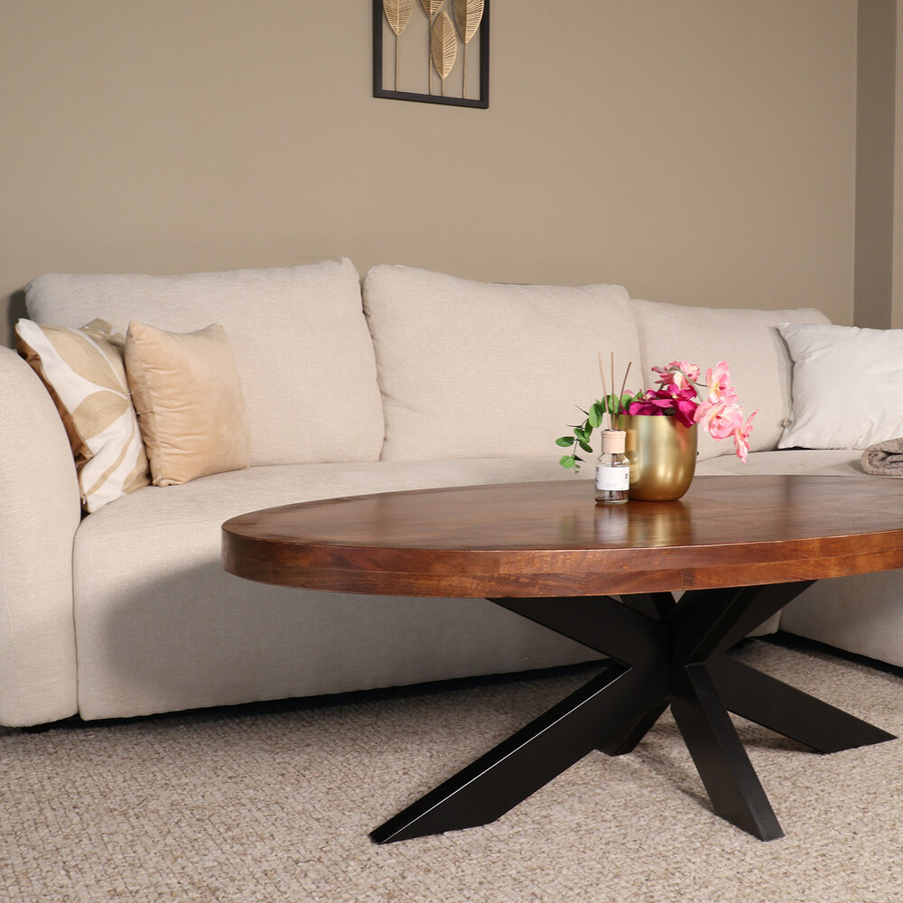 Salontafel ovaal bruin mangohout 140cm Jimmy Salontafel ovaal bruin mangohout 140cm Jimmy