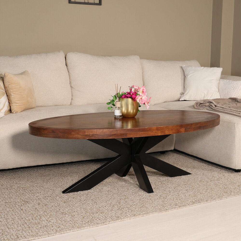 Salontafel ovaal bruin mangohout 140cm Jimmy Salontafel ovaal bruin mangohout 140cm Jimmy