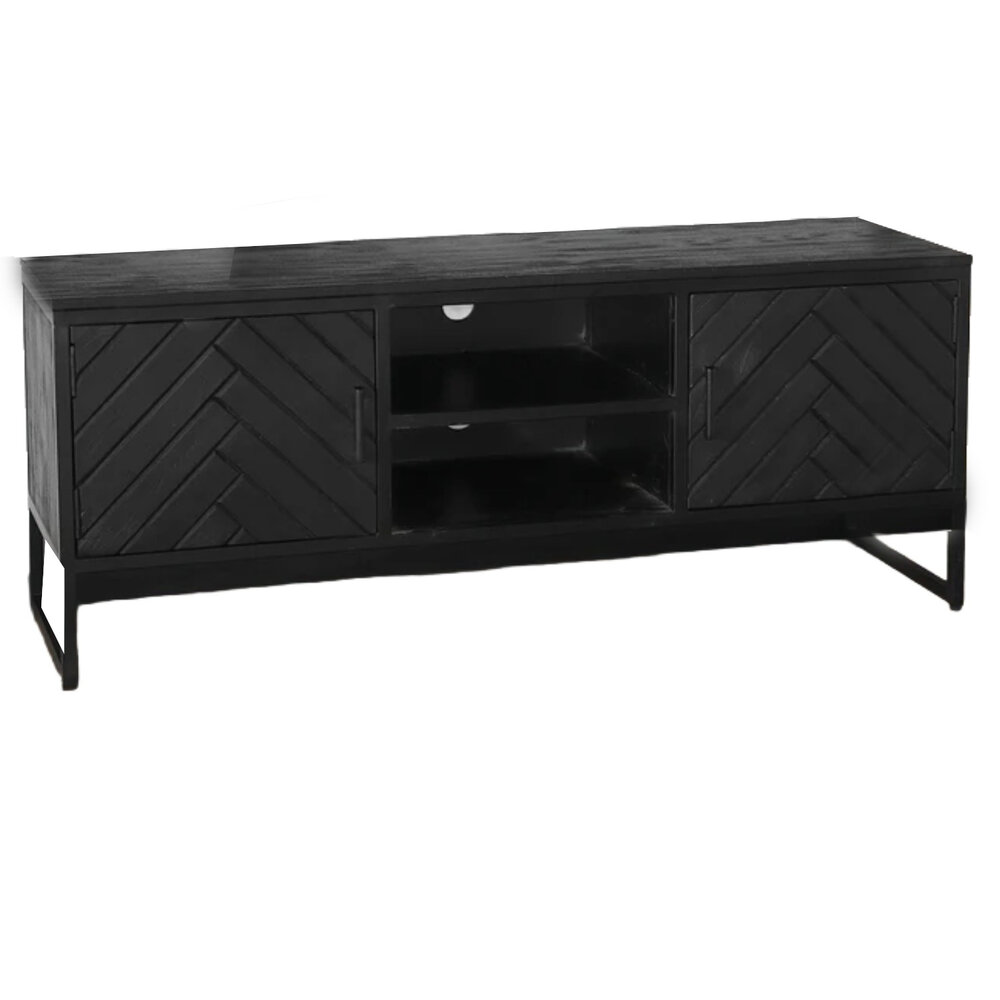 TV meubel industrieel Liv zwart visgraat mangohout 130cm lengte visgraat mango