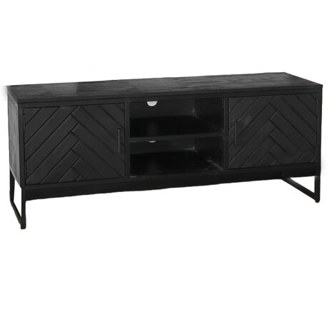 Lizzely Garden & Living TV meubel industrieel Liv zwart mangohout 130cm lengte visgraat mango Lizzely Garden & Living TV meubel industrieel Liv zwart mangohout 130cm lengte visgraat mango