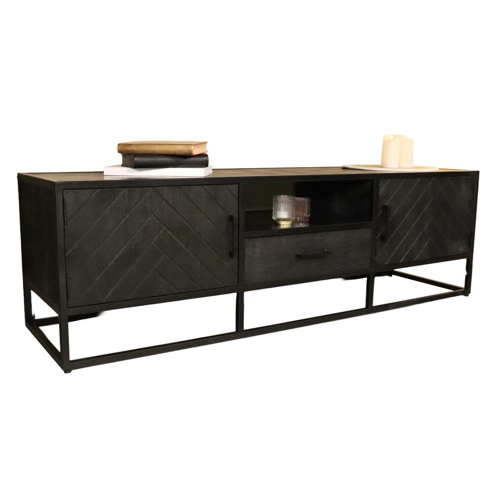 Tweedekans model: TV meubel industrieel Danae zwart visgraat duurzaam mangohout 165cm lengte mango