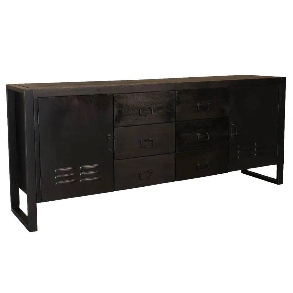 Dressoir mangohout Jazzy zwart industrieel 200x85cm Dressoir mangohout Jazzy zwart industrieel 200x85cm