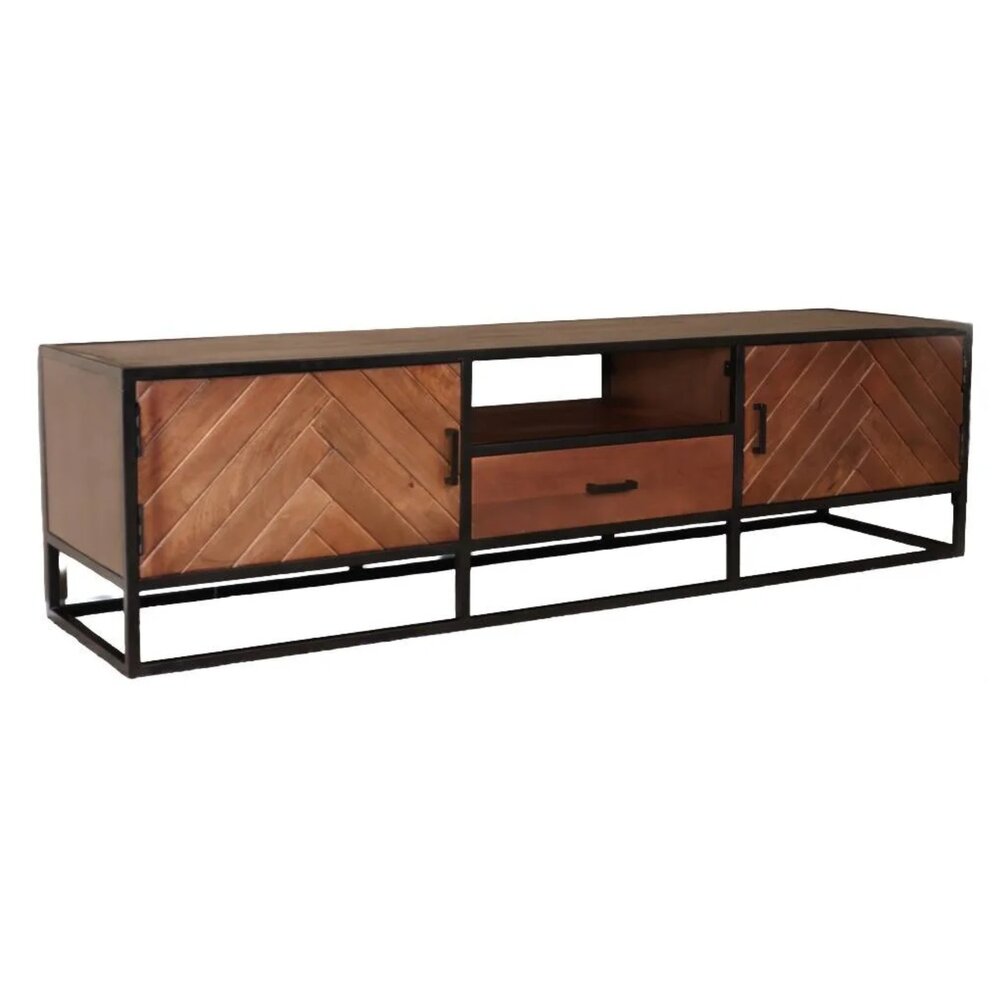 TV meubel industrieel Danae walnoot visgraat mangohout 180cm TV meubel industrieel Danae walnoot visgraat mangohout 180cm