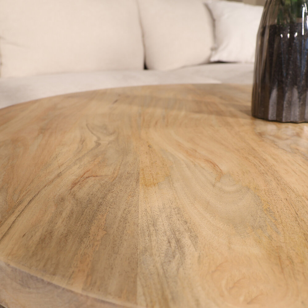 Salontafel rond mangohout 90cm Jesse lichtbruin Salontafel rond mangohout 90cm Jesse lichtbruin