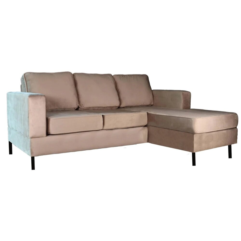 Hoekbank design Venna 200cm bank champagne velvet loungebank zowel links als rechts bankstel Hoekbank design Venna 200cm bank champagne velvet loungebank zowel links als rechts bankstel