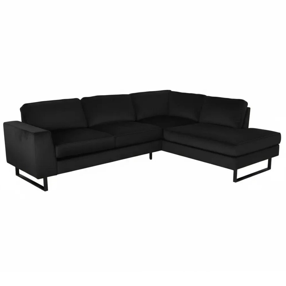 Hoekbank design Puckerto 290cm velvet zwart rechts loungebank Hoekbank design Puckerto 290cm velvet zwart rechts loungebank