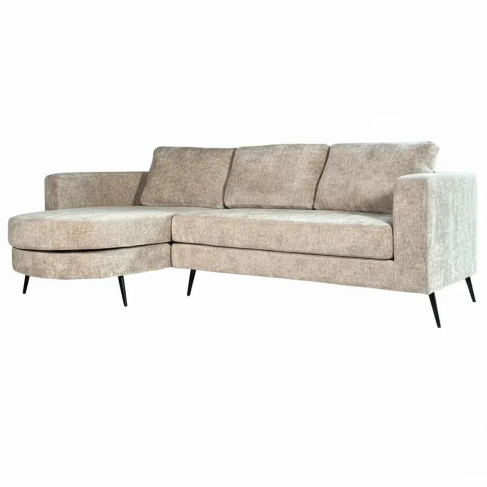 Hoekbank design Nox 250cm bank beige chenille bankstel links loungebank