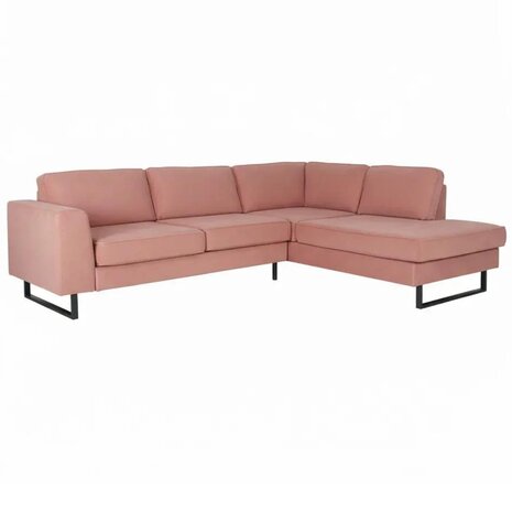 Lizzely Garden & Living Hoekbank design Puckerto 290cm bank roze velvet hoek loungebank rechts bankstel