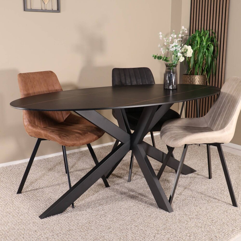 Eettafel ovaal 180cm Figo marmerlook zwart ovale tafel steen Eettafel ovaal 180cm Figo marmerlook zwart ovale tafel steen