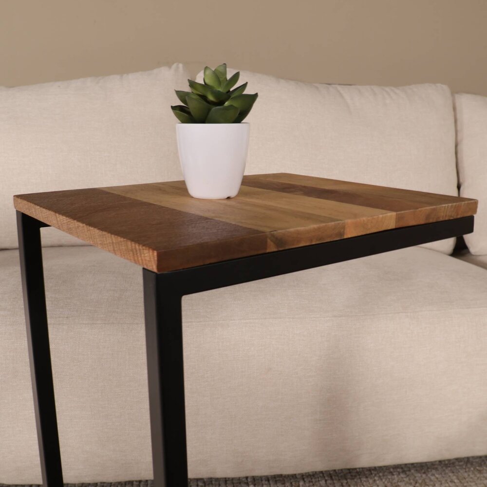 Bijzettafel industrieel Jerry 69cm lichtbruin mangohout Bijzettafel industrieel Jerry 69cm lichtbruin mangohout